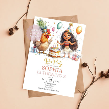 Moana birthday invitation with rooster
