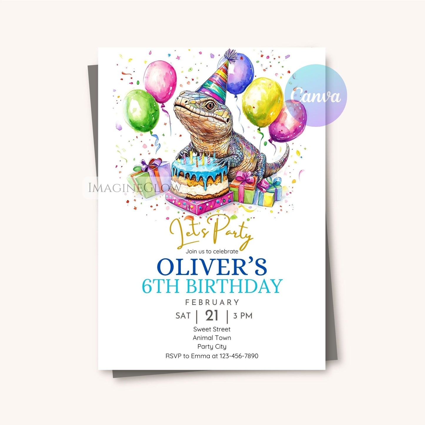 Digital reptile-themed birthday invite
