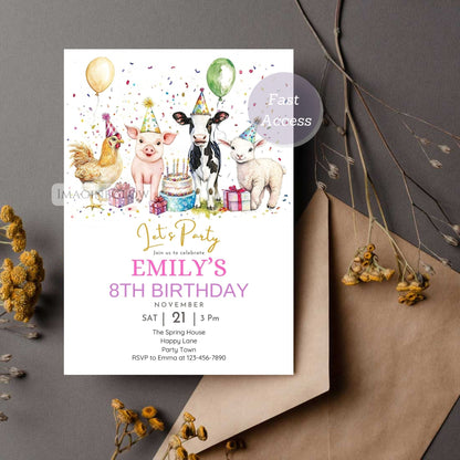 Digital farm animal birthday card
