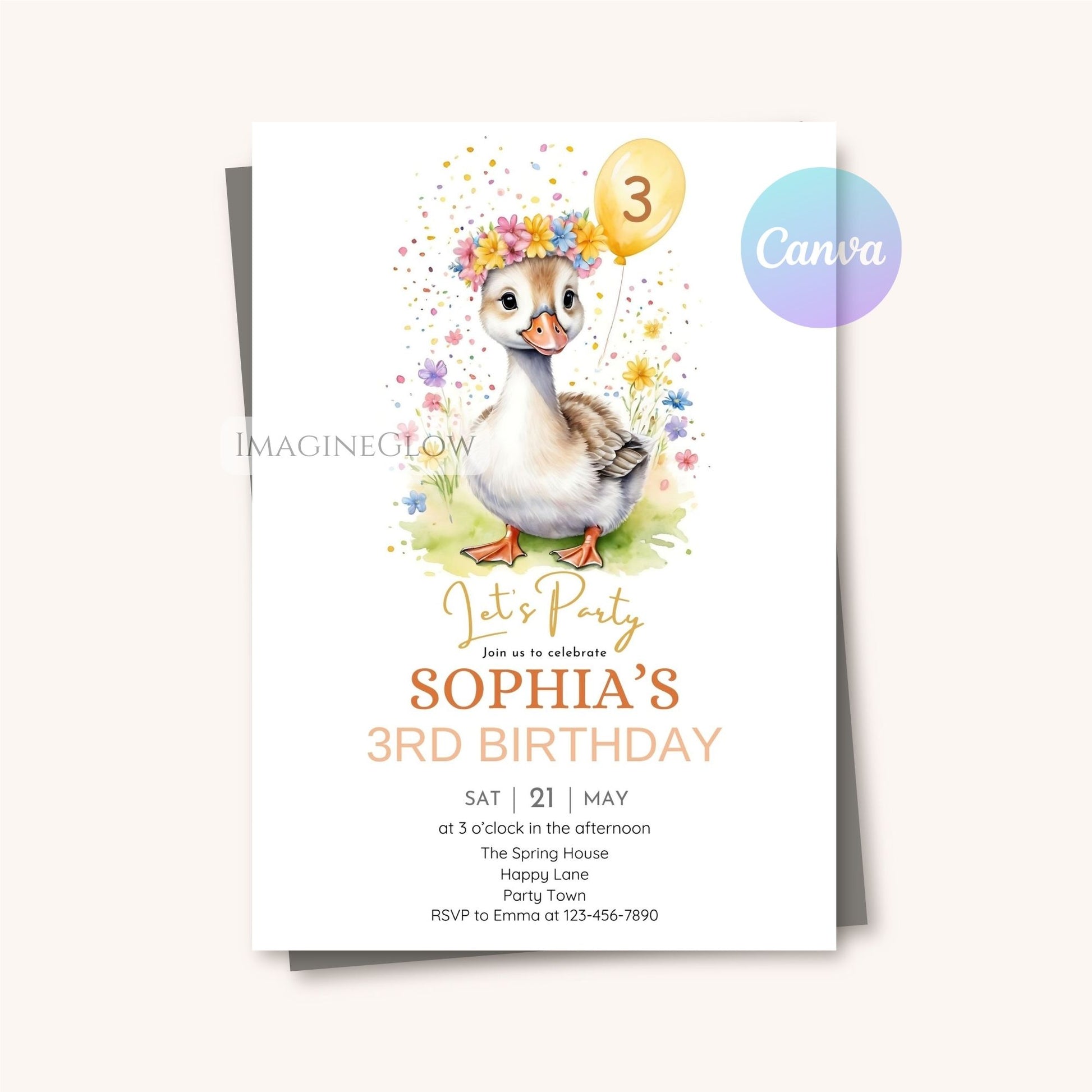 Digital goose invite with balloon age
