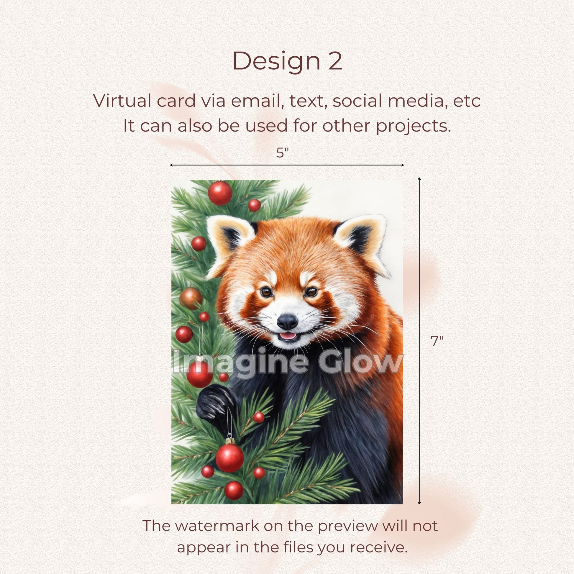 Festive Red Panda Christmas Card - Printable Animal Greeting