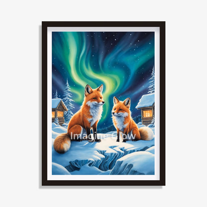 Fox Northern Light Aurora Borealis Scenery - Printable Animal Wall Art