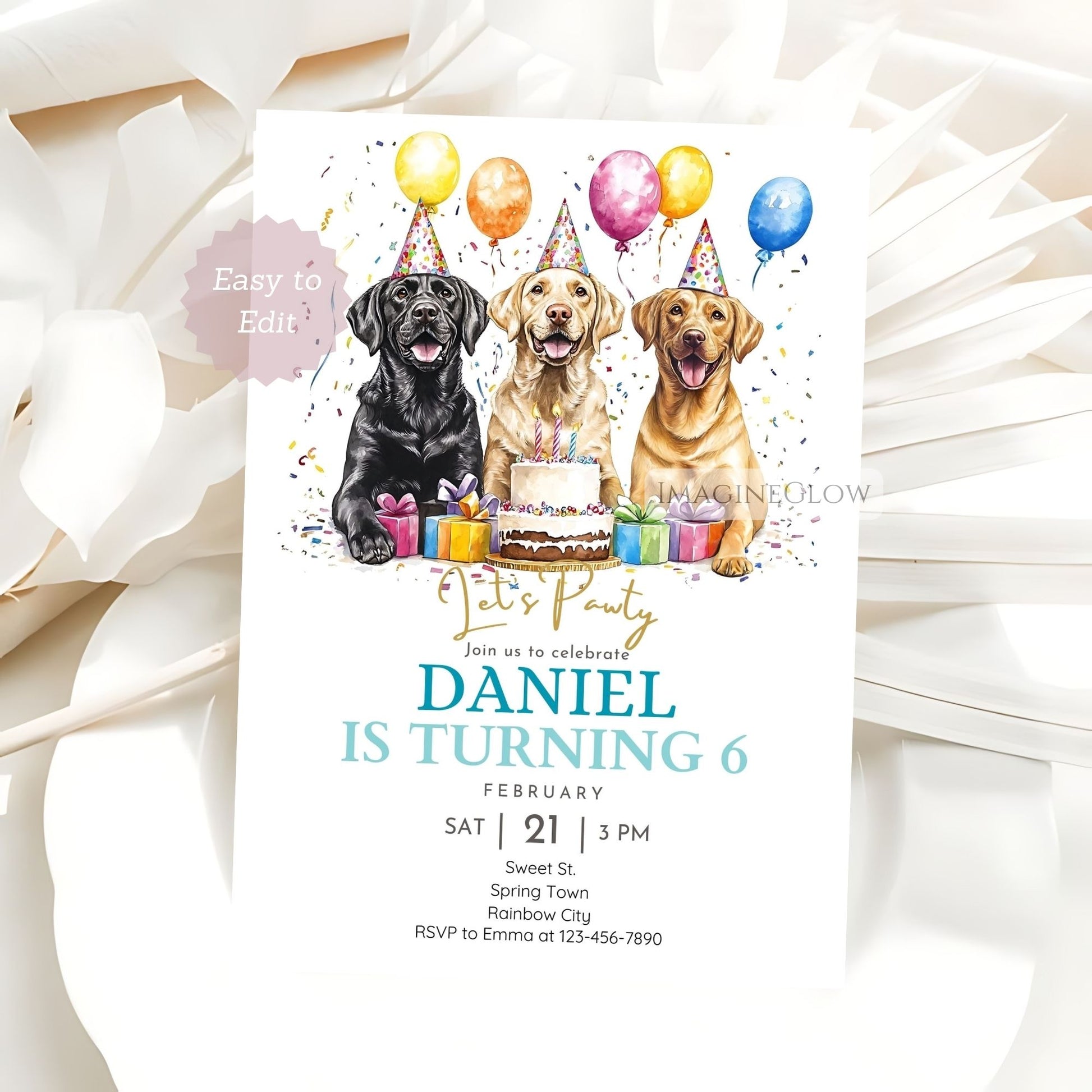 Labrador themed birthday invitation template
