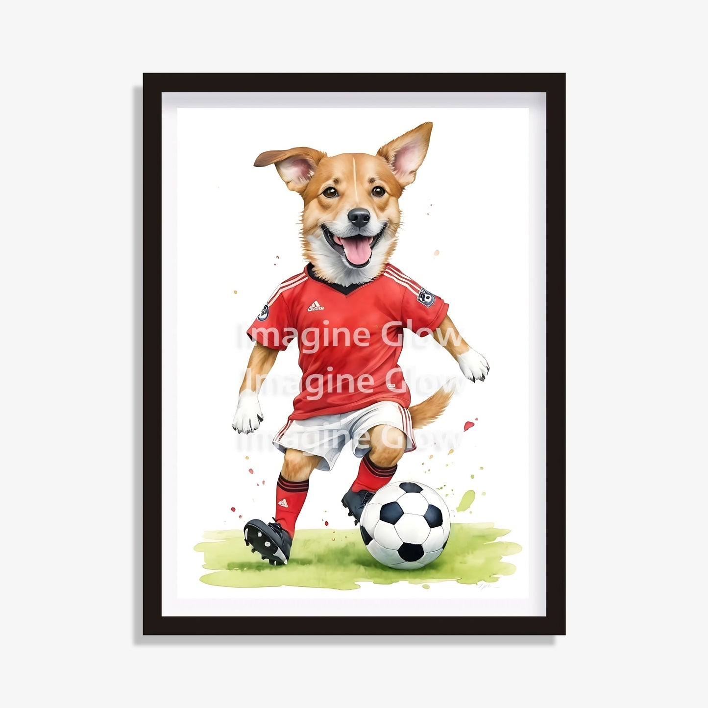 Soccer Art - Red Shirt Dog Football Illustration - Printable Sports Wall Art - Instant Digital Download