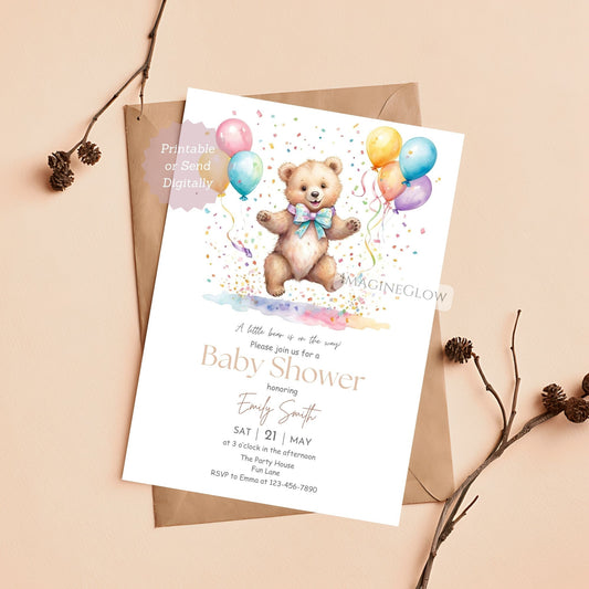 Gender neutral bear baby shower invitation
