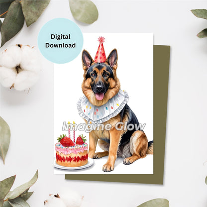Printable German Shepherd Dog Birthday Card for dog lovers.