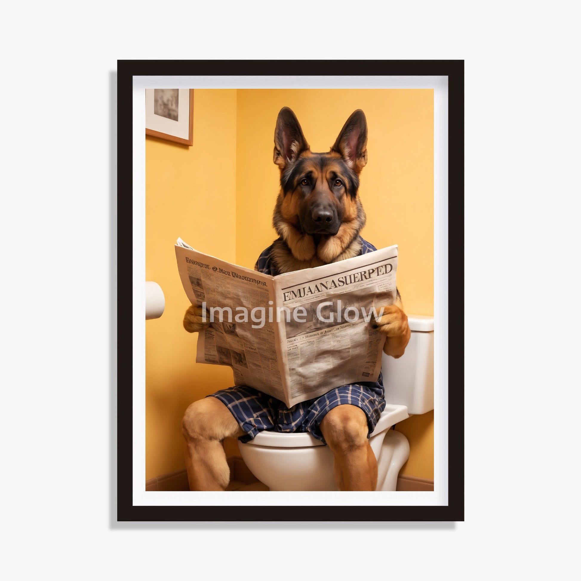 German Shepherd art print for bathroom wall decor.