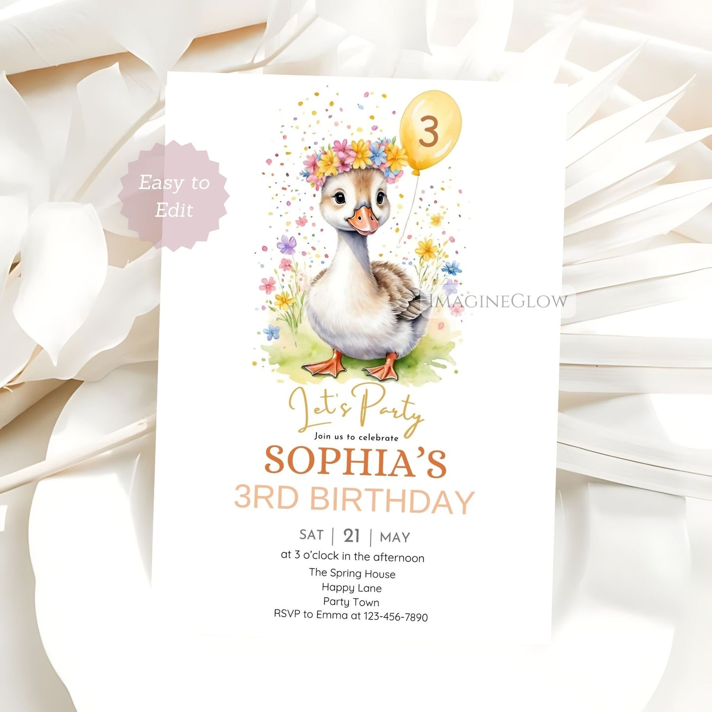 Editable age goose birthday party card

