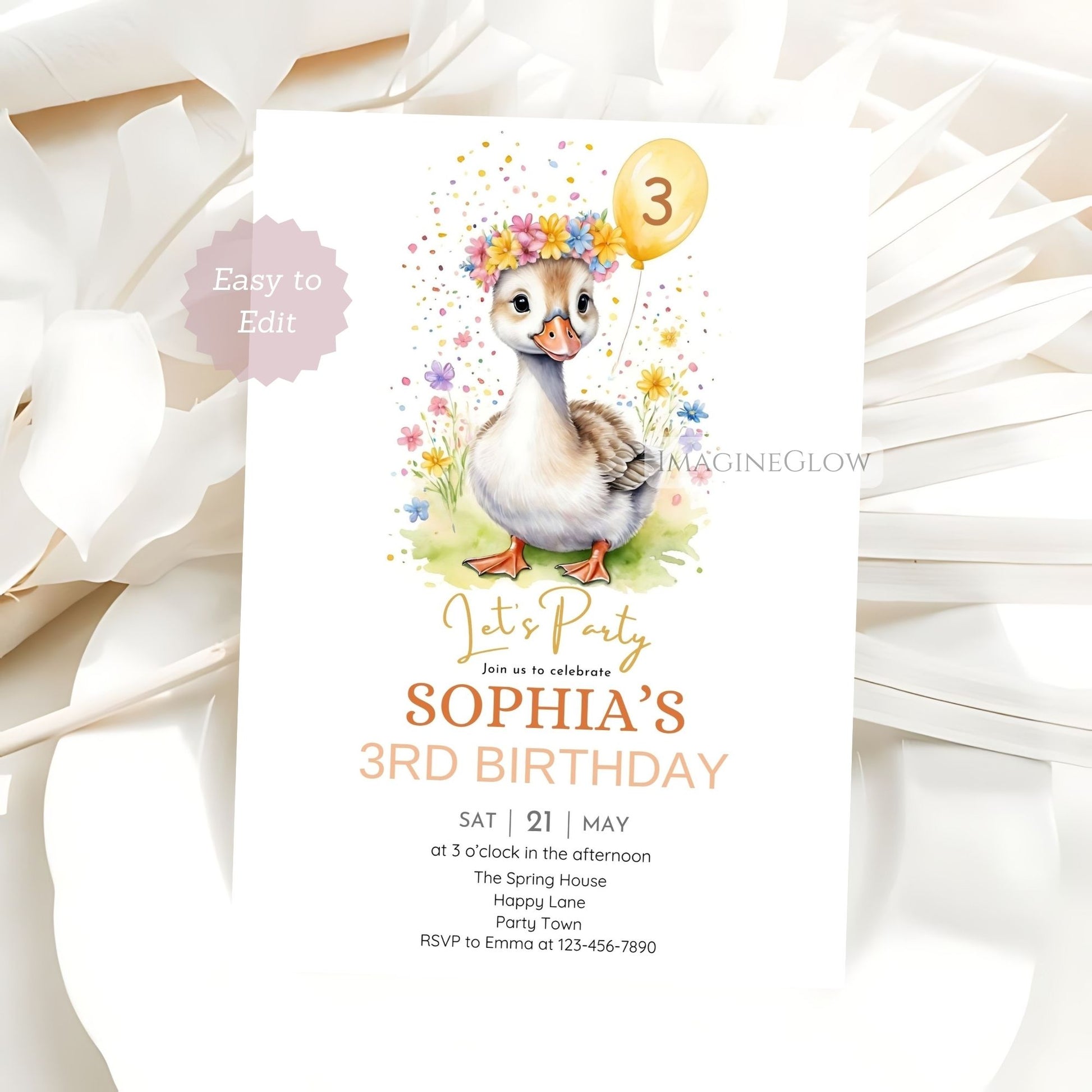 Editable age goose birthday party card

