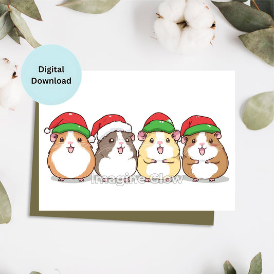Guinea Pig Christmas Card - Printable Pet Holiday Card for Animal Lovers