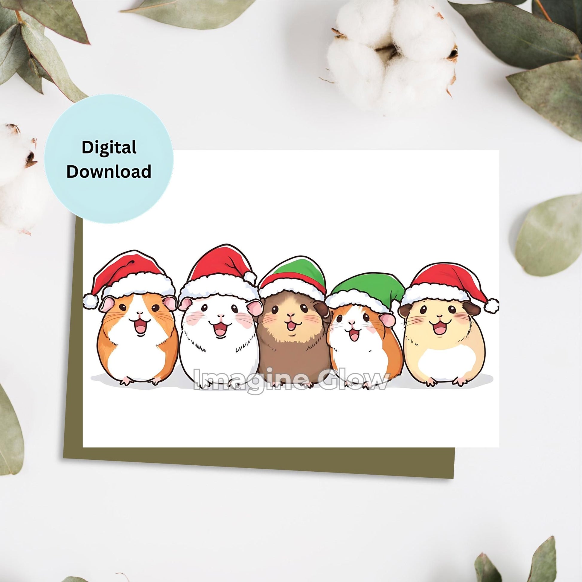 Guinea Pig Christmas Card - Printable Holiday Greeting for Animal Lovers