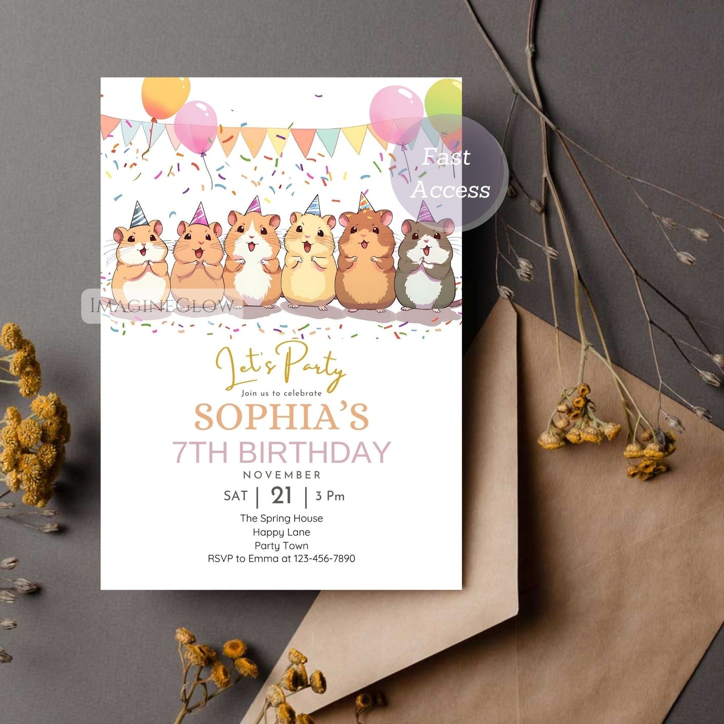 Hamster invitation for toddler birthday
