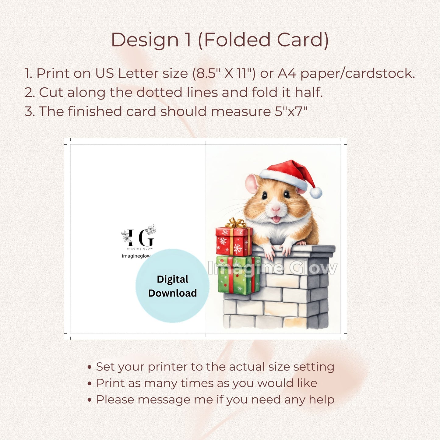 Hamster Christmas Card Set - Fun Printable Pet Holiday Greetings