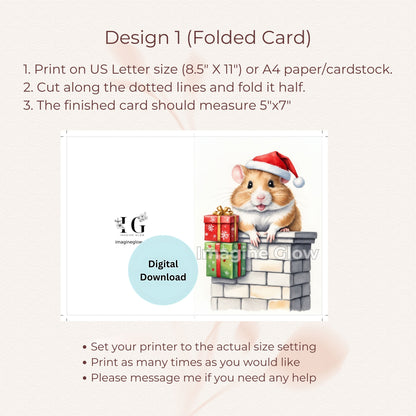 Hamster Christmas Card Set - Fun Printable Pet Holiday Greetings