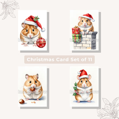 Hamster Christmas Card Set - Printable Pet Holiday Card A - Set of 4