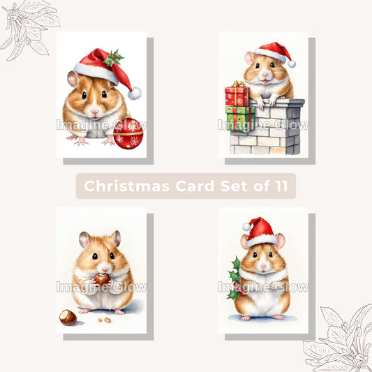 Hamster Christmas Card Set - Printable Pet Holiday Card A - Set of 4