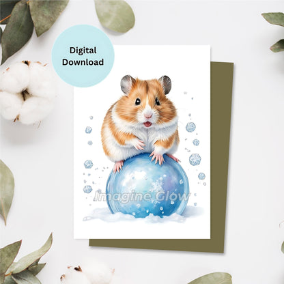 Hamster Greeting Card - Printable Winter Holiday Art