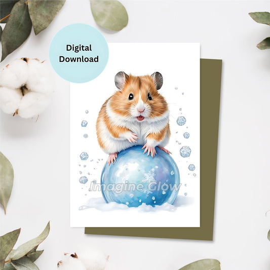 Hamster Greeting Card - Printable Winter Holiday Art