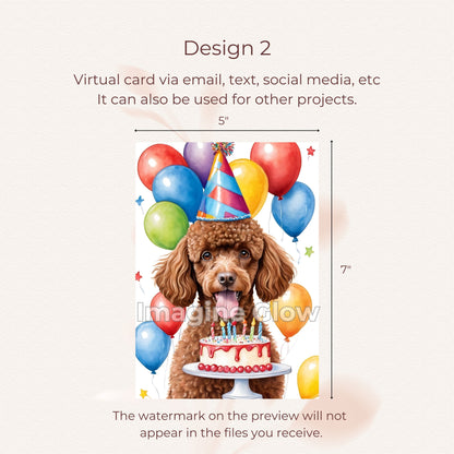 Happy birthday card with an adorable Poodle design.