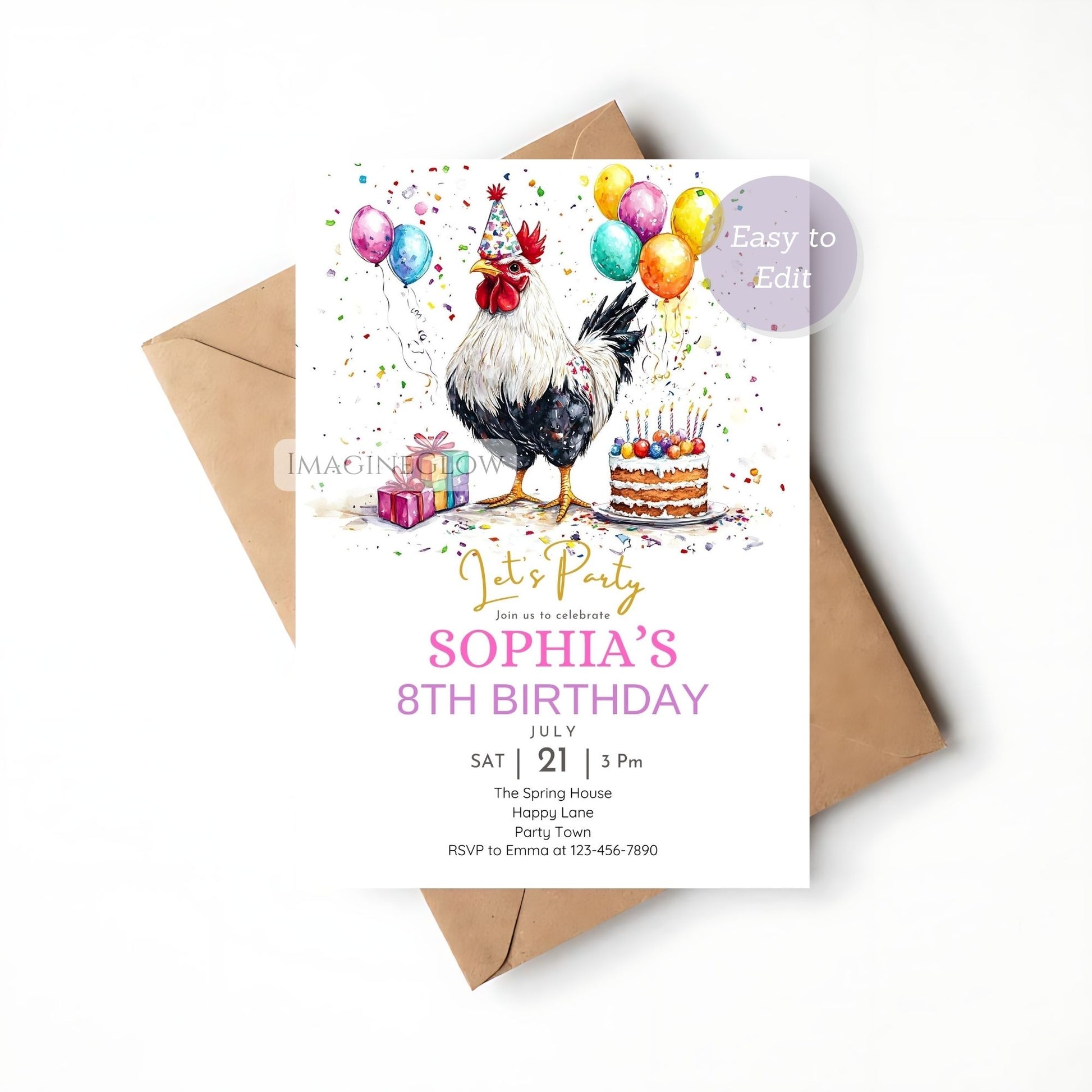 Chicken invite for toddler birthday
