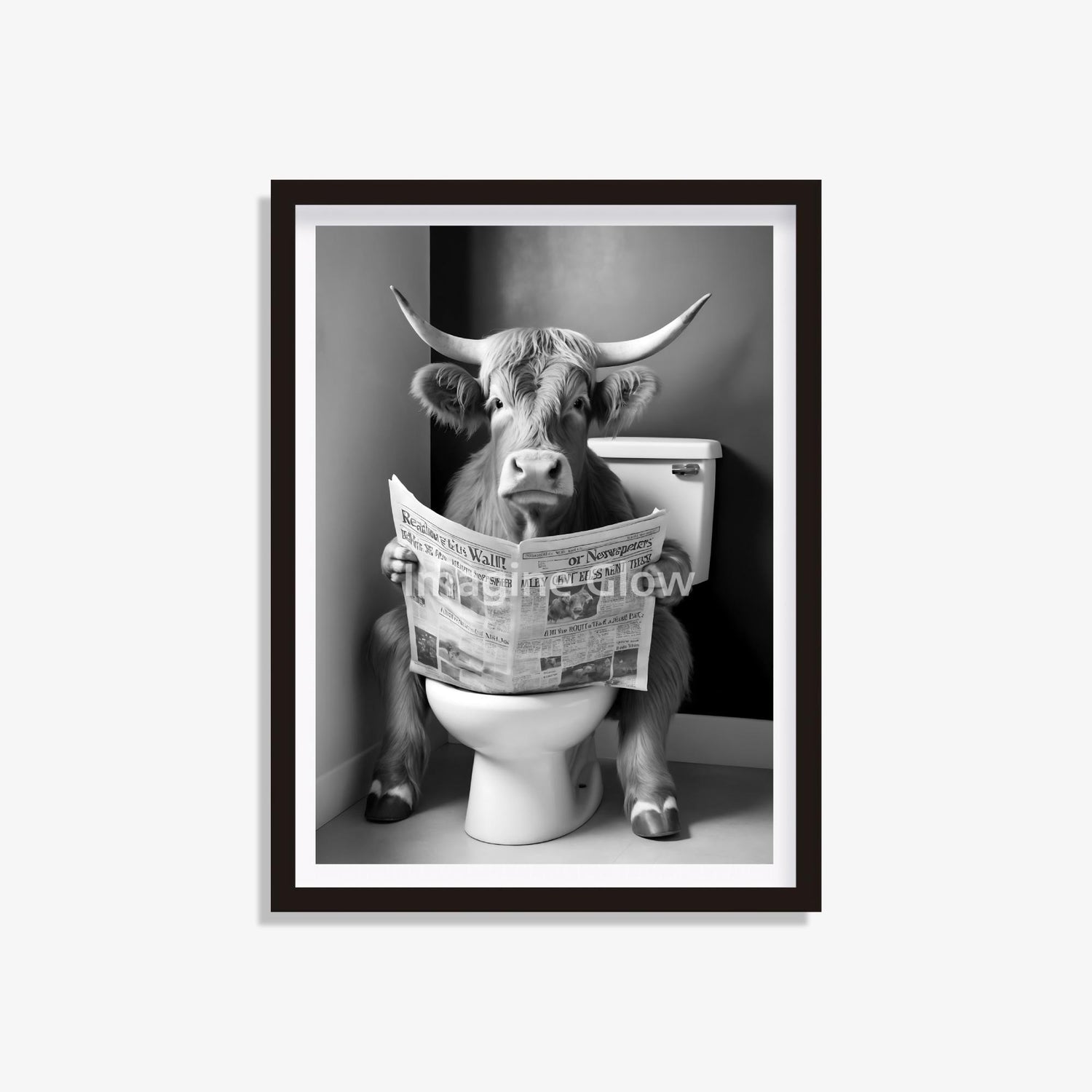 Highland Cow in toilet printable with a humorous animal illustration