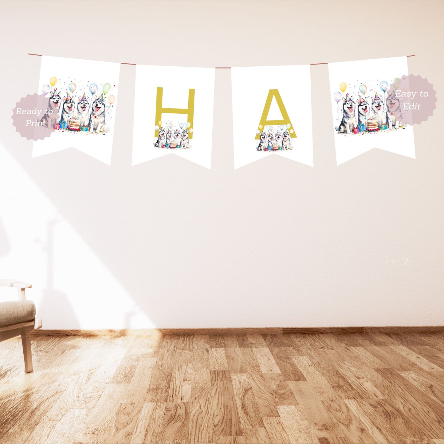husky dog birthday banner
editable puppy party banner
husky birthday bunting template
dog themed birthday banner
puppy birthday party decoration
husky dog party bunting