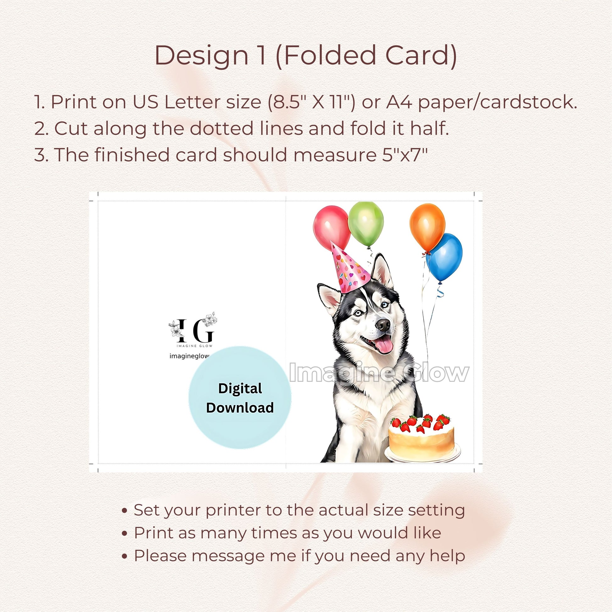 Husky dog birthday greeting card for pet lovers.