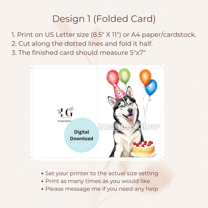 Husky dog birthday greeting card for pet lovers.