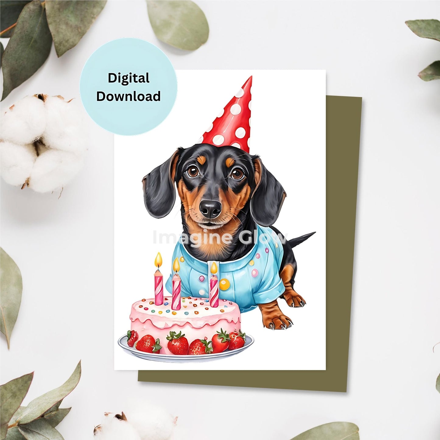 Dachshund dog birthday card printable featuring a playful illustration