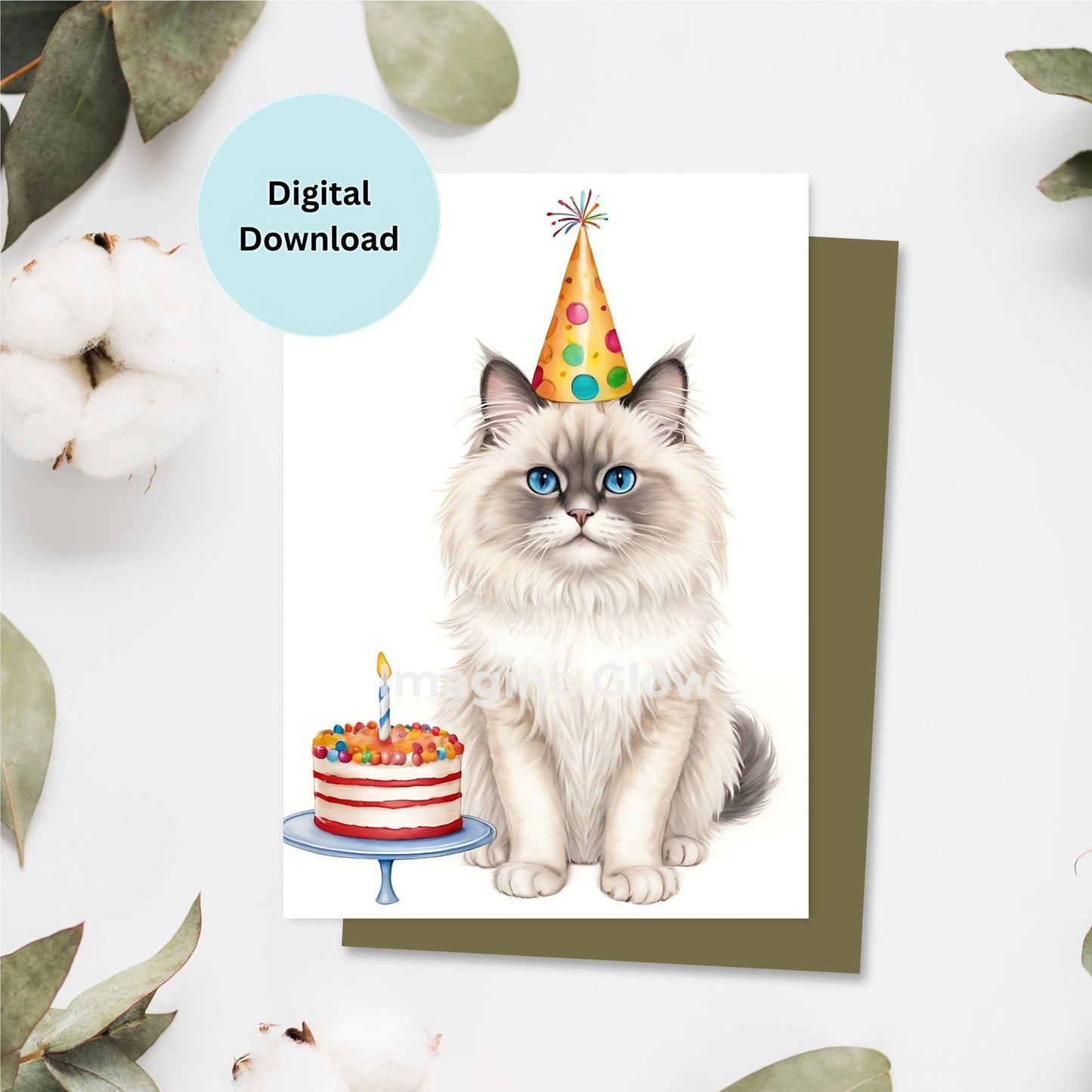 Printable Ragdoll cat birthday card design