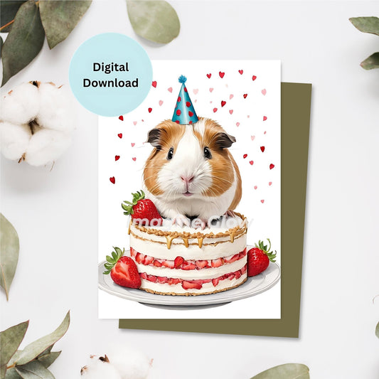 Personalized guinea pig birthday greeting card for printing at home