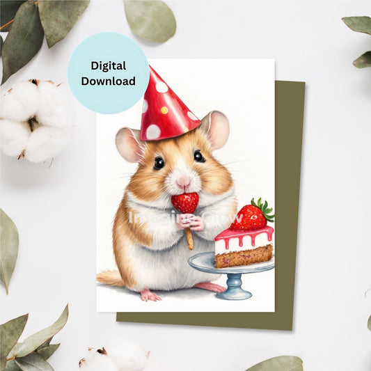 Adorable pet greeting card featuring a playful hamster for birthdays