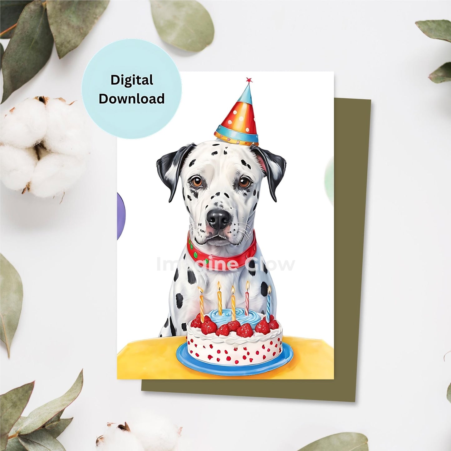 Dalmatian dog birthday card printable featuring a playful illustration