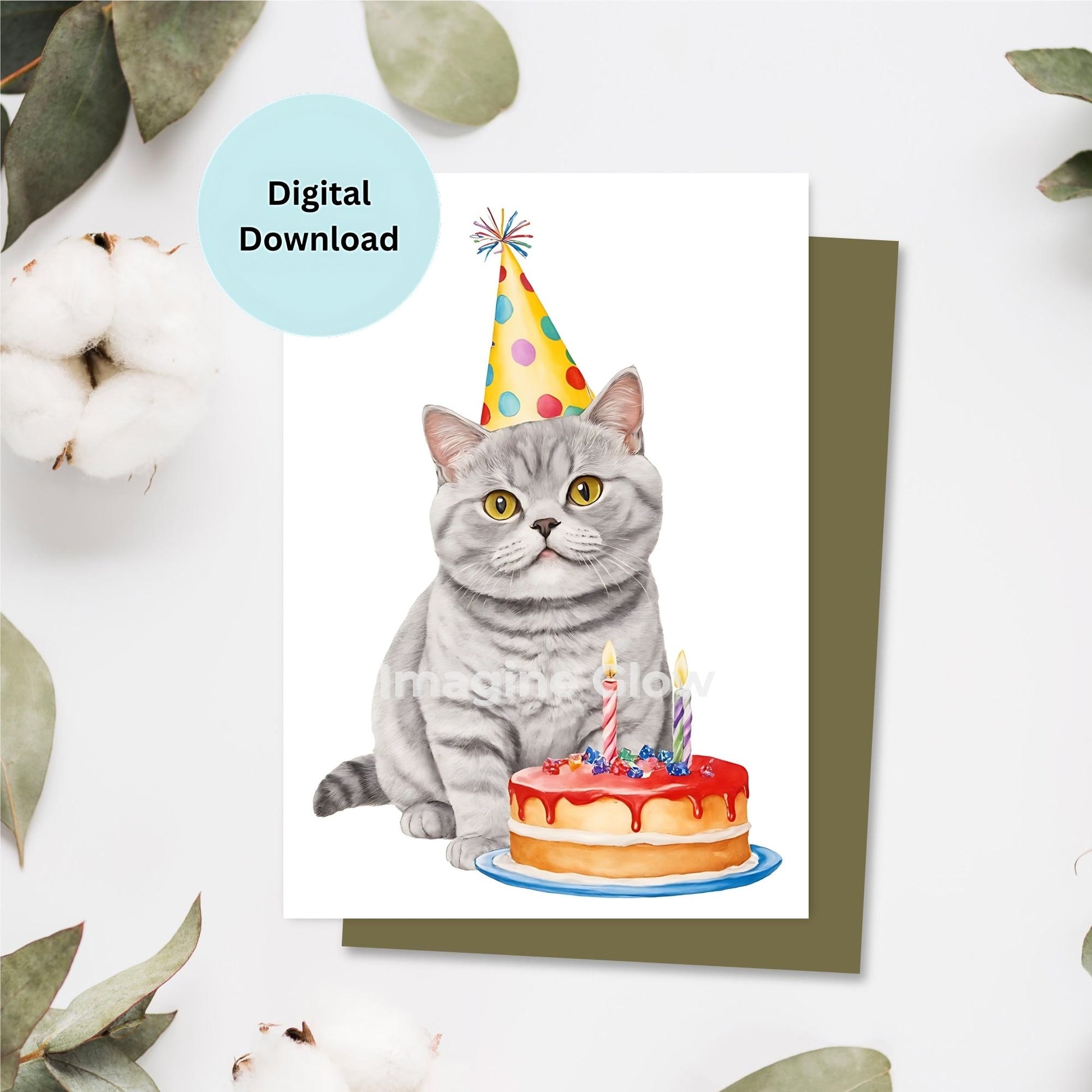 Heartwarming British Shorthair cat birthday greeting card for a special celebration.