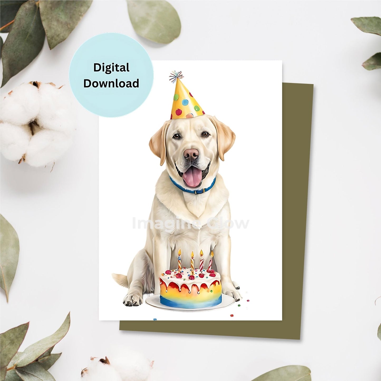 Labrador Retriever dog birthday card printable featuring a cute dog illustration