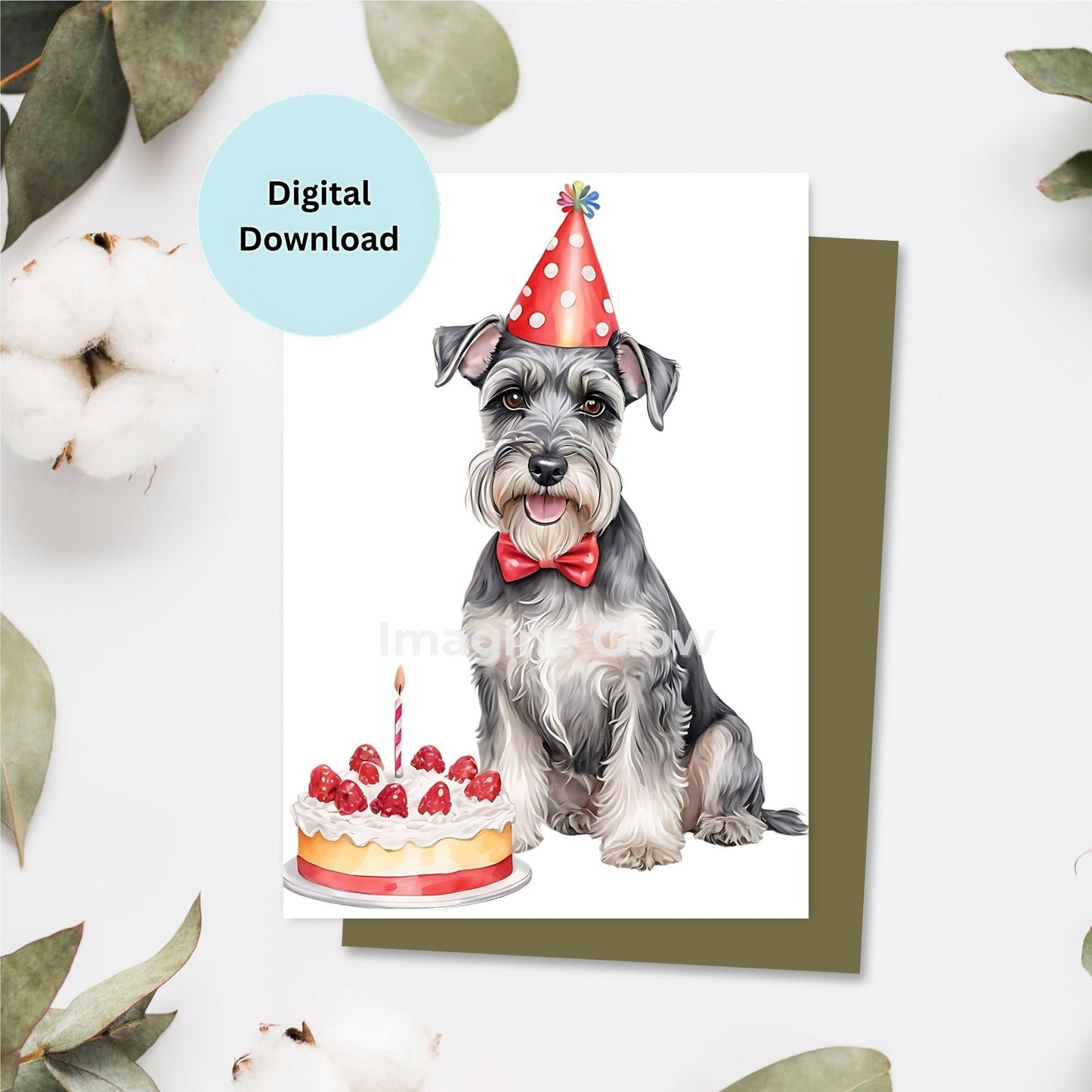 Schnauzer dog birthday card printable featuring a cute dog illustration