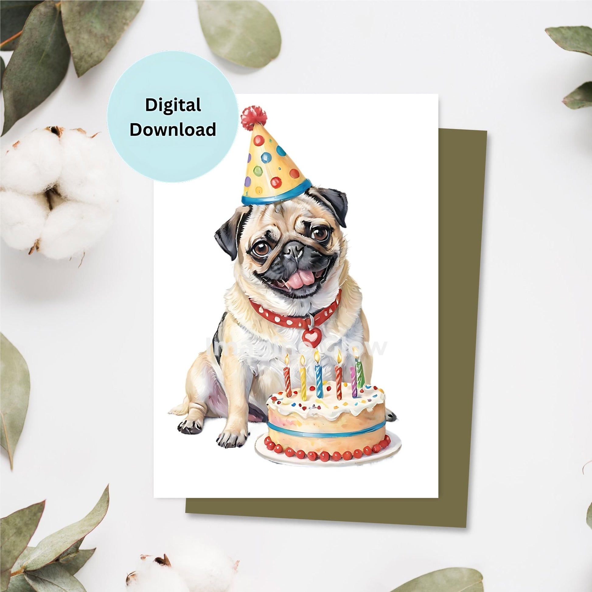 Easy-to-print Pug card for sending heartfelt birthday wishes