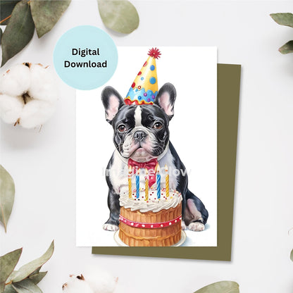 French Bulldog birthday card printable featuring a cute dog illustration