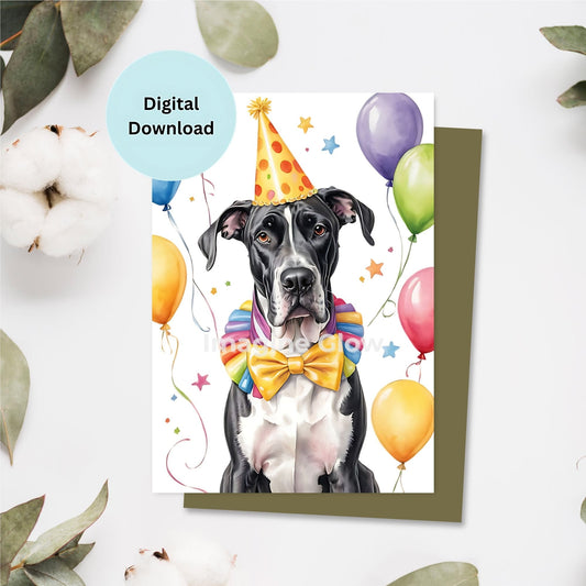 Printable Great Dane dog birthday card design