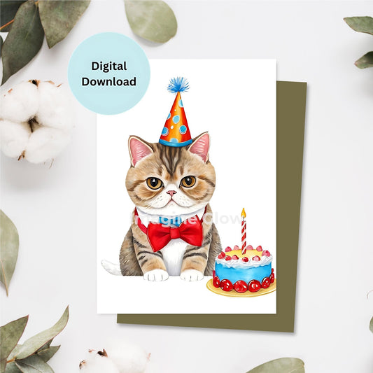 Personalized printable card for cat lovers celebrating a birthday