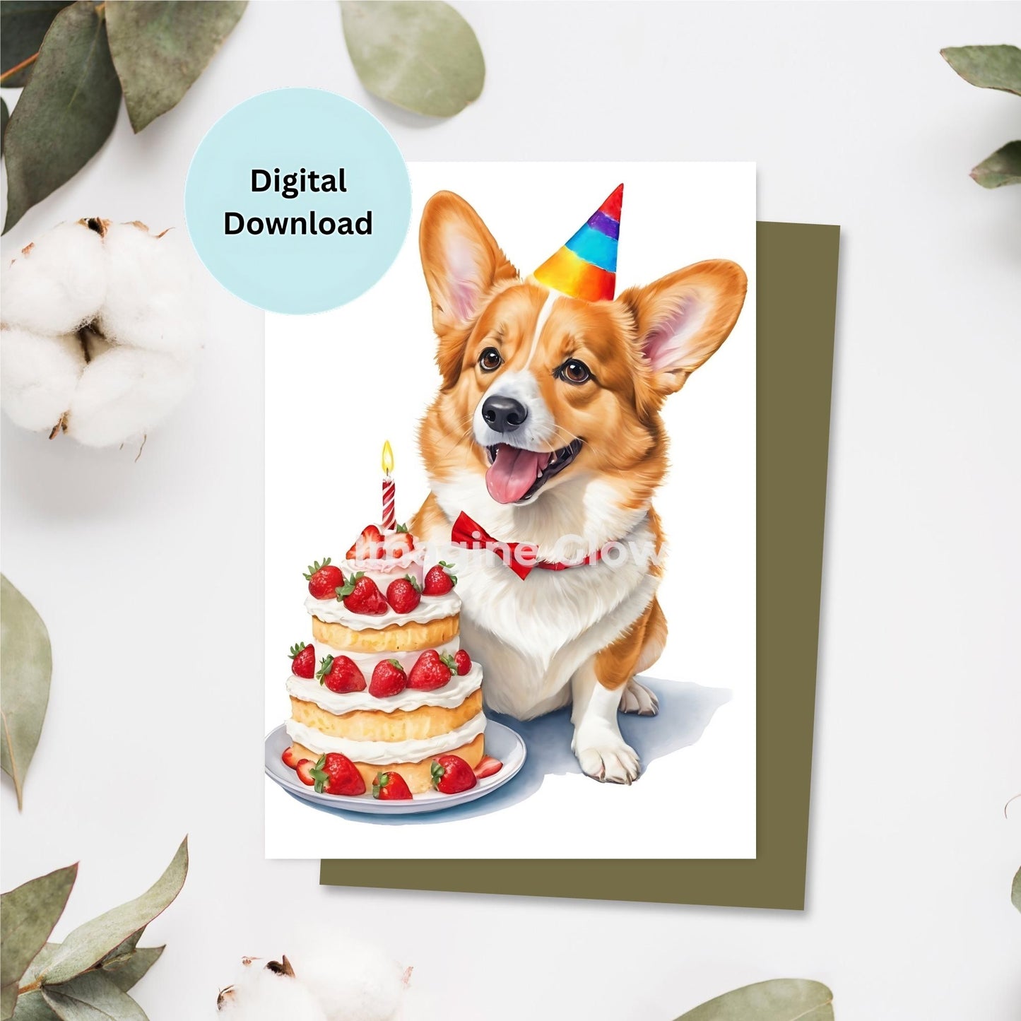 Welsh Corgi dog birthday card printable with a cute dog illustration