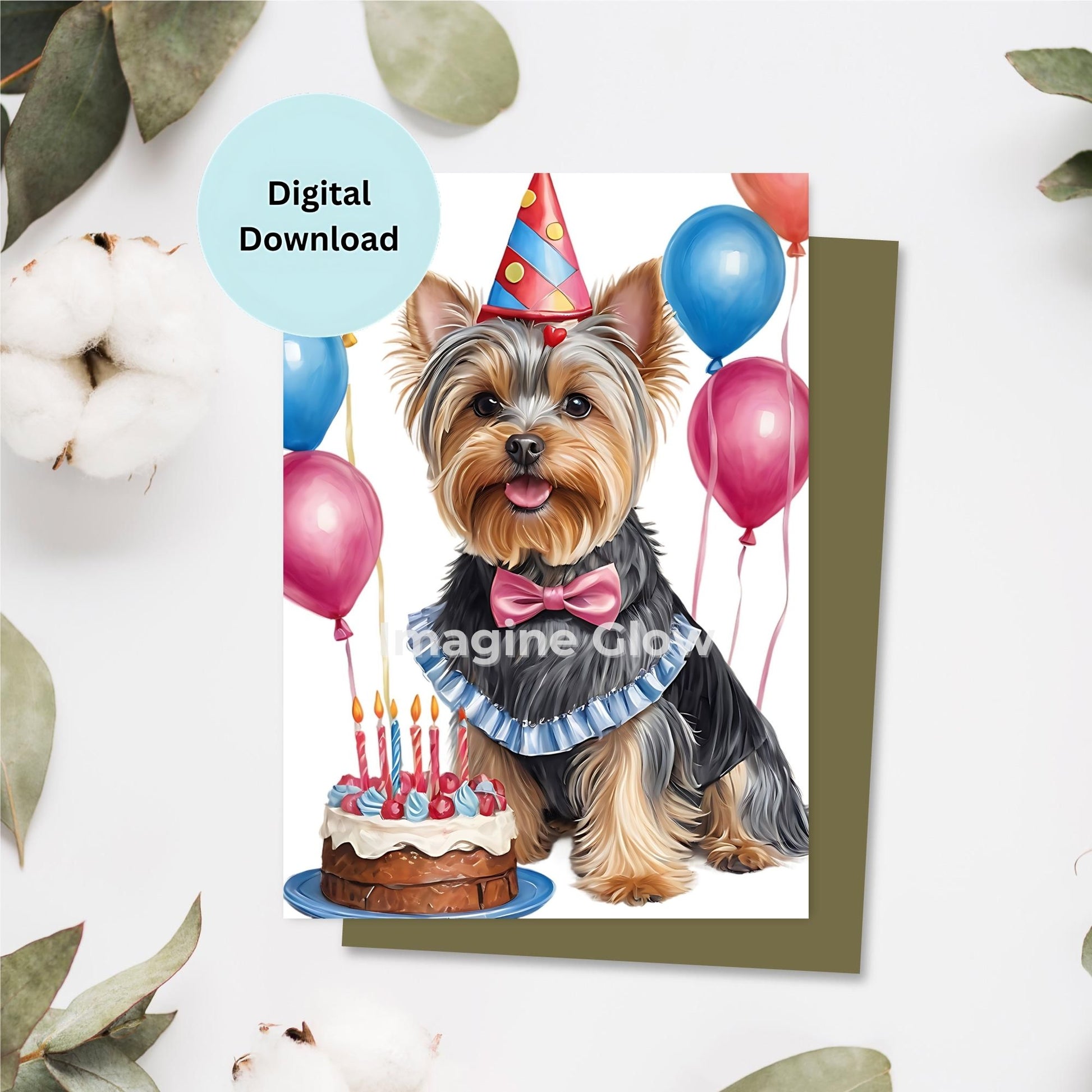 Yorkshire Terrier dog birthday card printable featuring a cute dog illustration