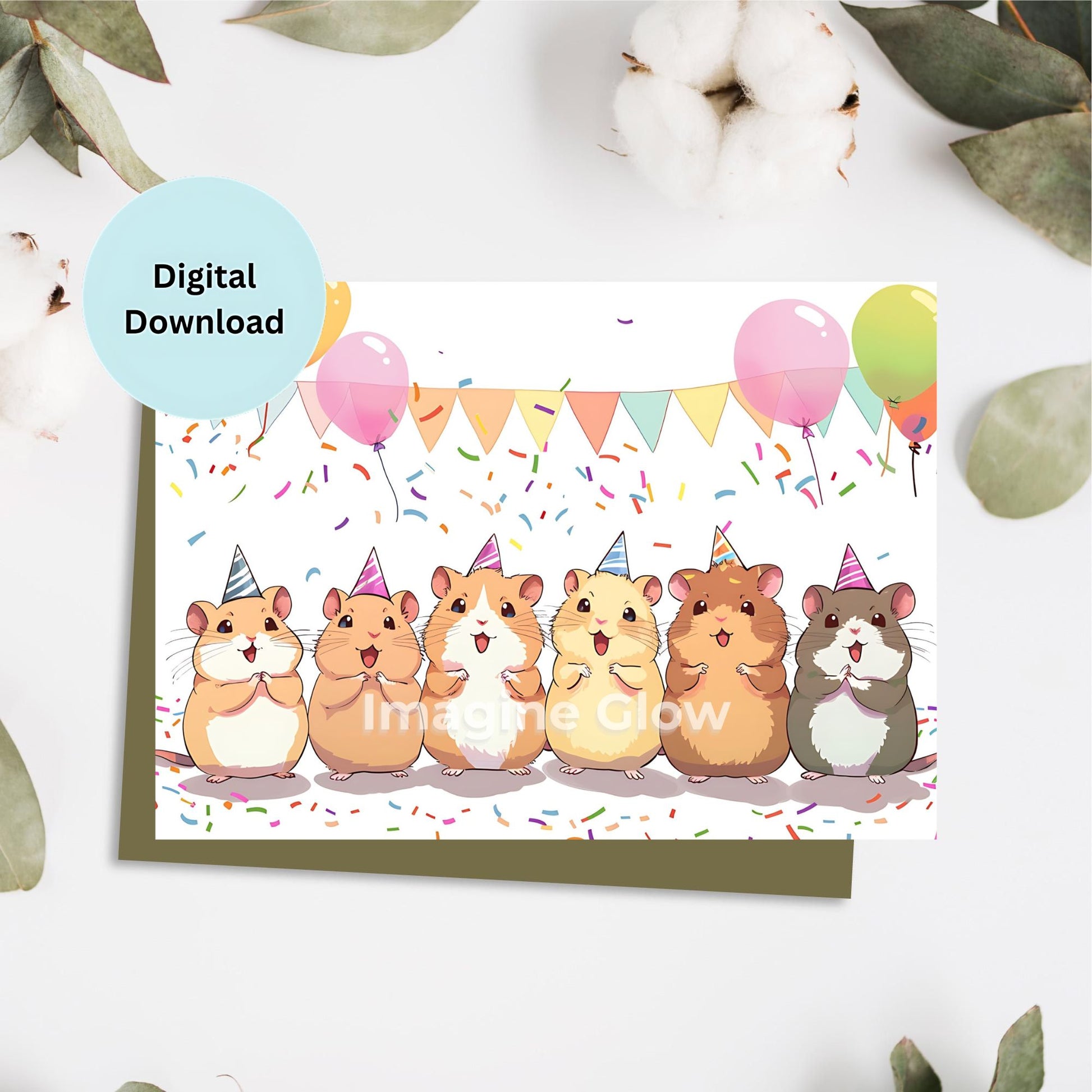 Hamster birthday card printable featuring a cute hamster illustration