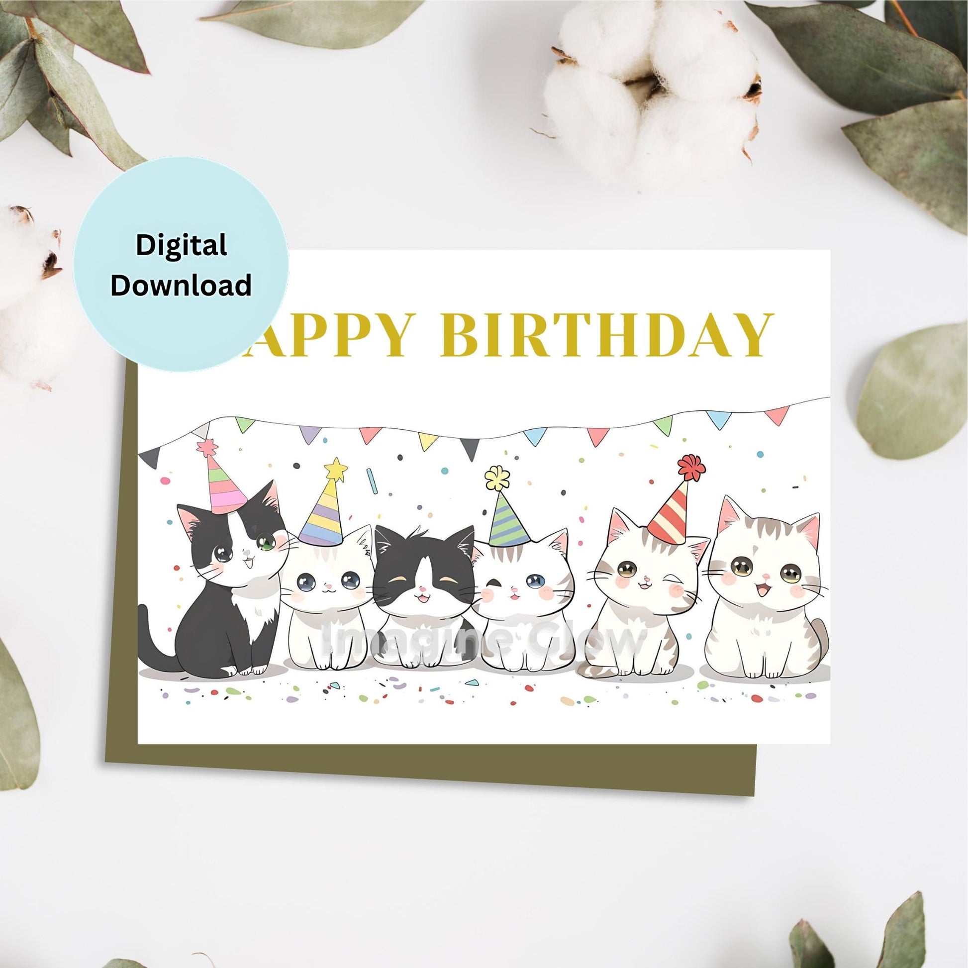 Printable birthday card featuring charming cats, ideal for cat lovers.