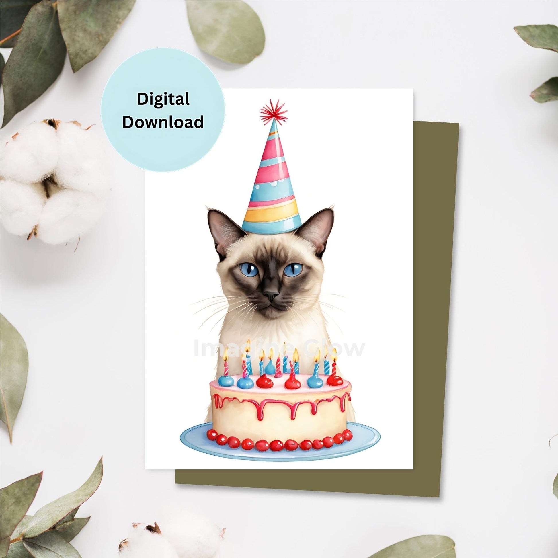 Cute illustration of a Siamese cat for a birthday greeting