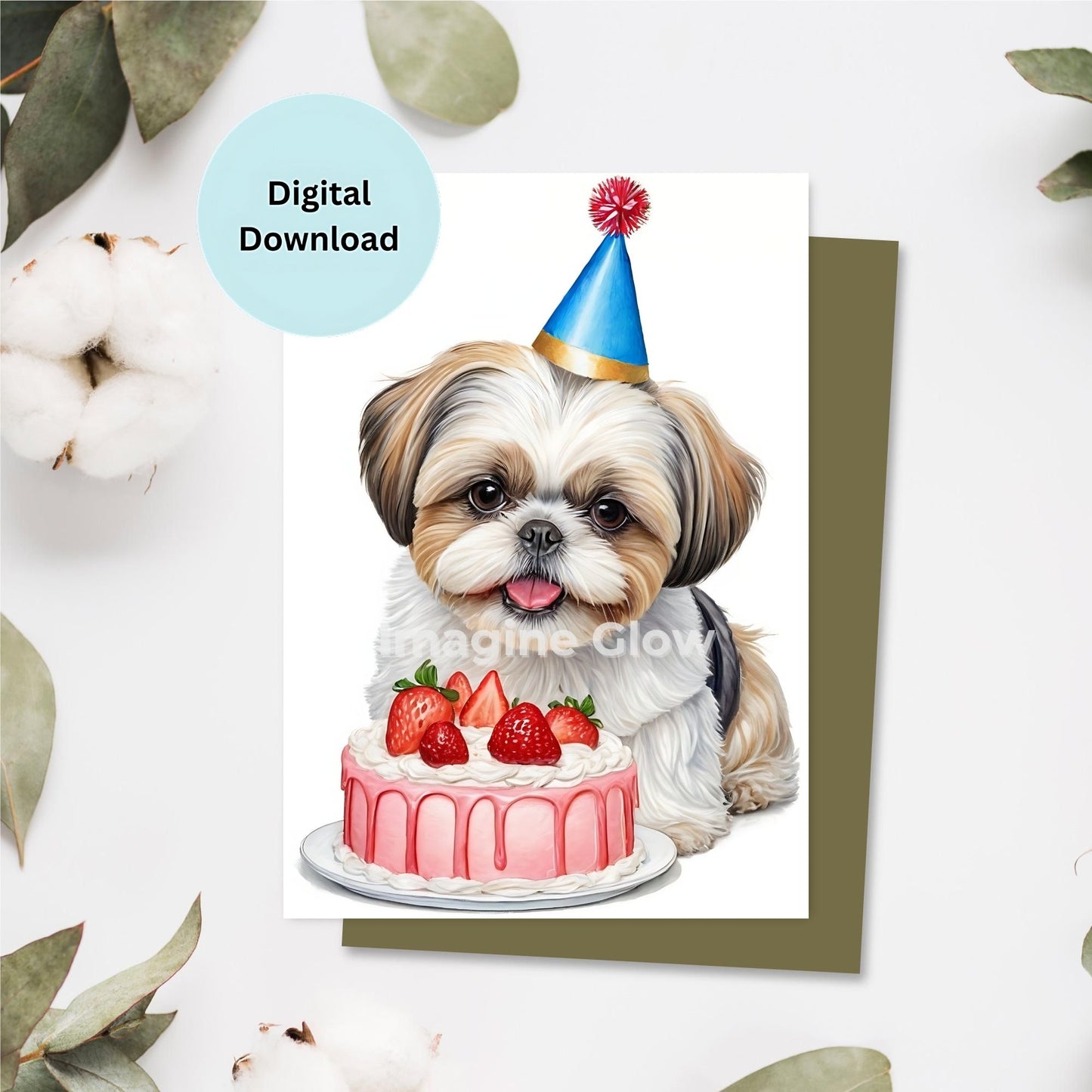 Shih Tzu dog birthday card printable with an adorable dog illustration