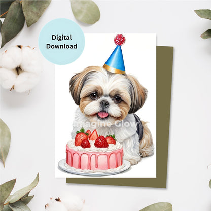 Shih Tzu dog birthday card printable with an adorable dog illustration