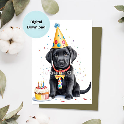 Labrador Retriever puppy birthday card printable with a cute puppy illustration