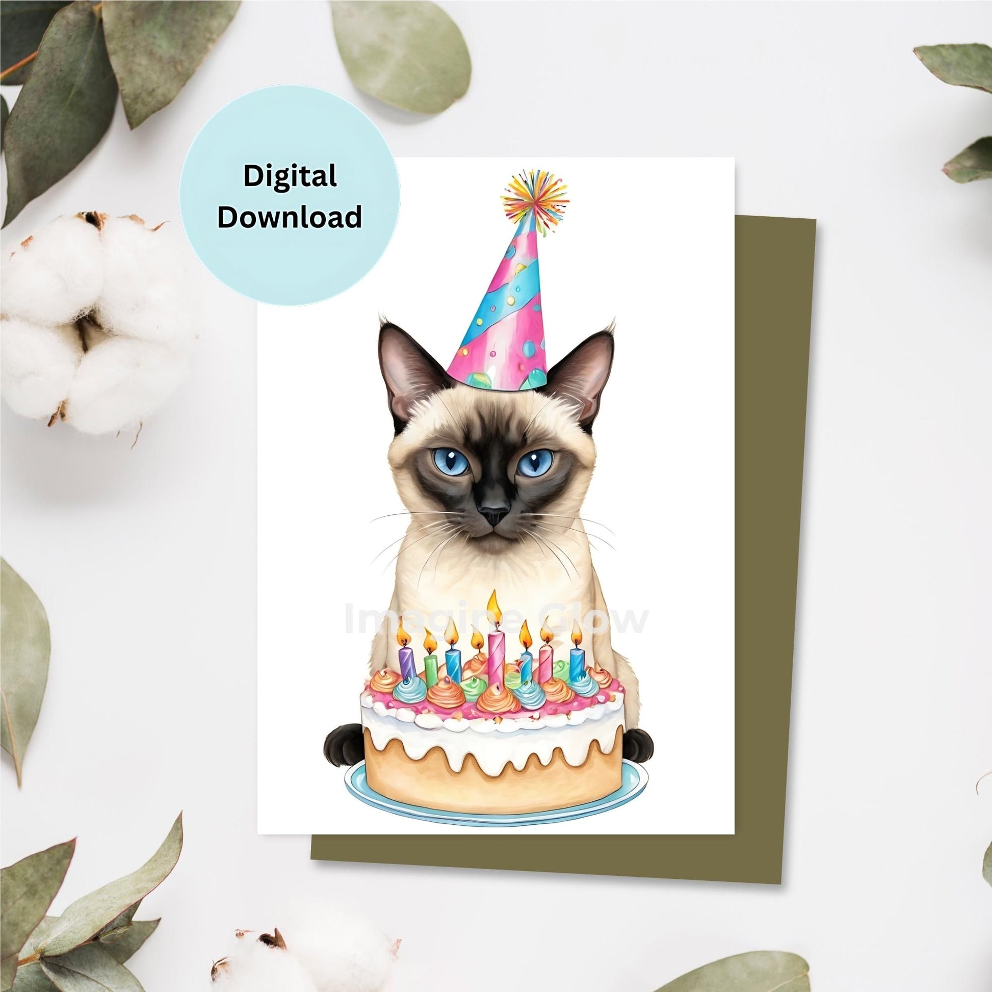 Cute illustration of a Siamese cat for a birthday greeting