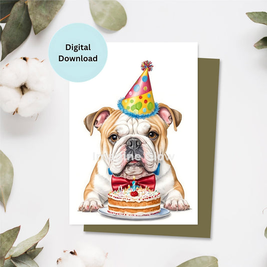 Printable Bulldog birthday card for a unique greeting.